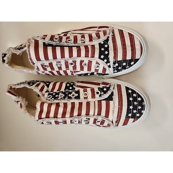 Corkys Raw Edge Canvas Slip On Sneakers American Flag/ Patriotic Womens Size 11 - Picture 2 of 4
